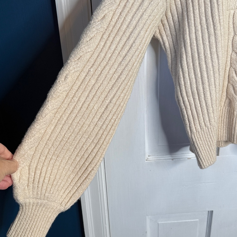 Draper James Quarter Gold Zipper Cableknit Sweater in Cream Ivory NEW W2011 Sz S - Picture 6 of 12